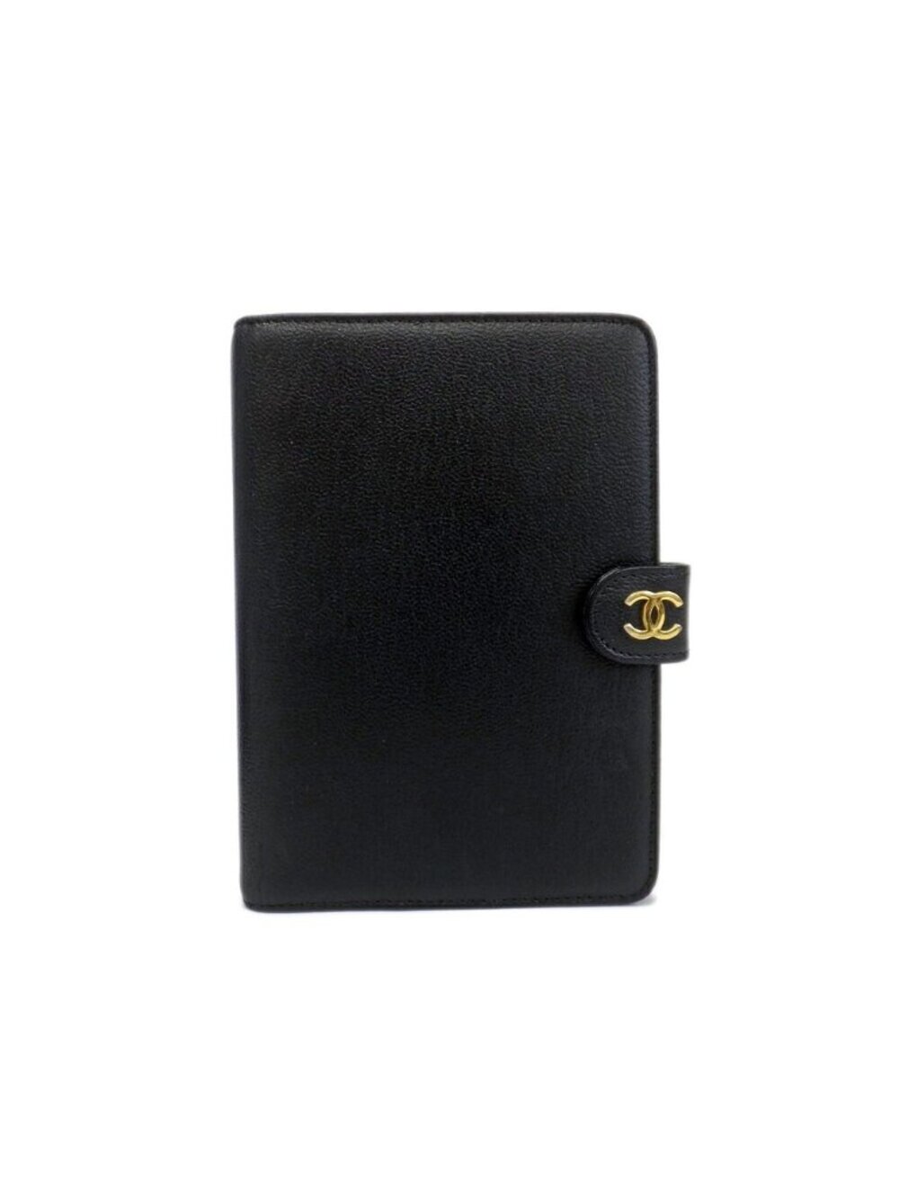 Chanel Agenda Cover Black CC Logo 6 Hole Leather Gold Planner